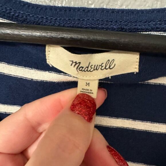 Madewell Striped Crop Boxy Top Size Medium Navy white Women's - Picture 4 of 4